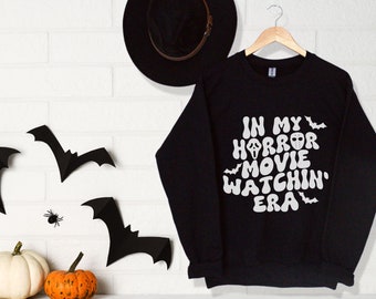 In My Horror Movie Watching Era Sweatshirt, Scary Movie Lover Crewneck, Vintage Halloween Sweater, Trendy Ghost Shirt, Halloween Movie Gift