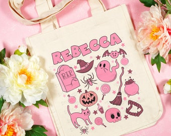 Personalized Trick or Treat Bag, Custom Halloween Tote Bag, Kids Name Boo Basket, Custom Trick or Treat Bag, Girls Halloween Candy Basket