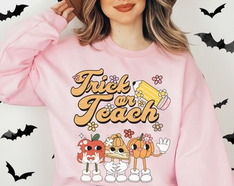 Teacher Halloween Shirt, Retro Trick or Teach Sweatshirt, Halloween Teacher Sweater, Fall Pumpkin Educator Shirt, Math Teacher Crewneck
