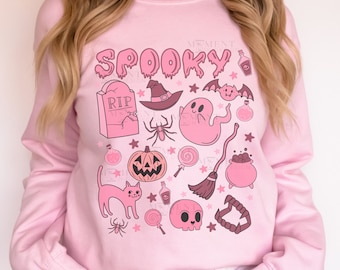 Retro Colorful Ghost Halloween Sweatshirt, Trendy Y2k Halloween Crewneck, Pink Aesthetic Halloween Shirt, Spooky Season Pumpkin Mama Sweater