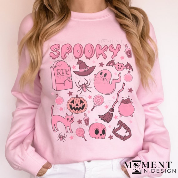 Retro Colorful Ghost Halloween Sweatshirt, Trendy Y2k Halloween Crewneck, Pink Aesthetic Halloween Shirt, Spooky Season Pumpkin Mama Sweater