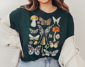 Luna Moth T-Shirt, Women Vintage Moth & Butterfly Shirt, Boho Mushroom Botanical Top, Granola Girl Aesthetic Shirt, Dark Academic Outfit her