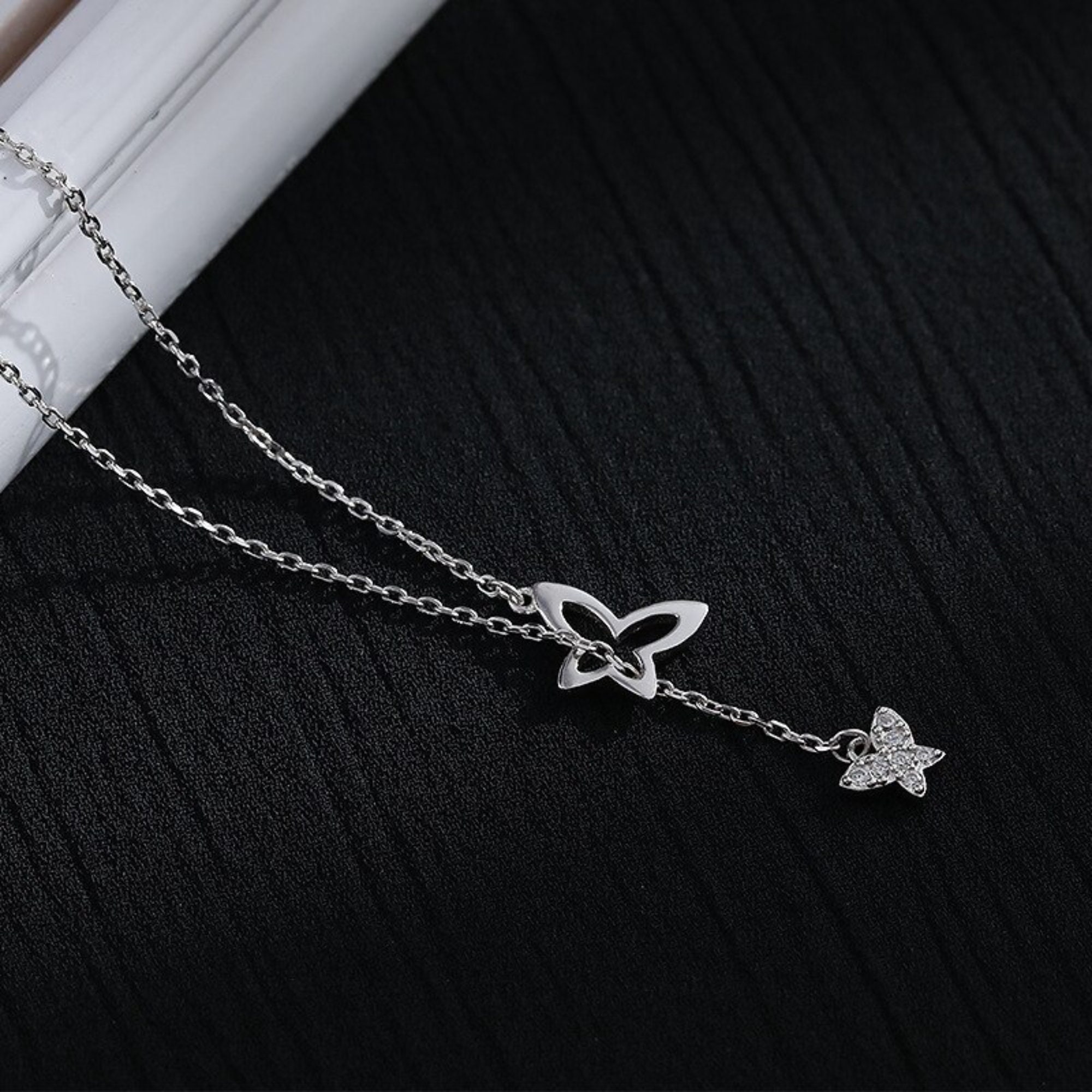 Elegant Double Butterfly Silver Chain Necklace Dainty - Etsy