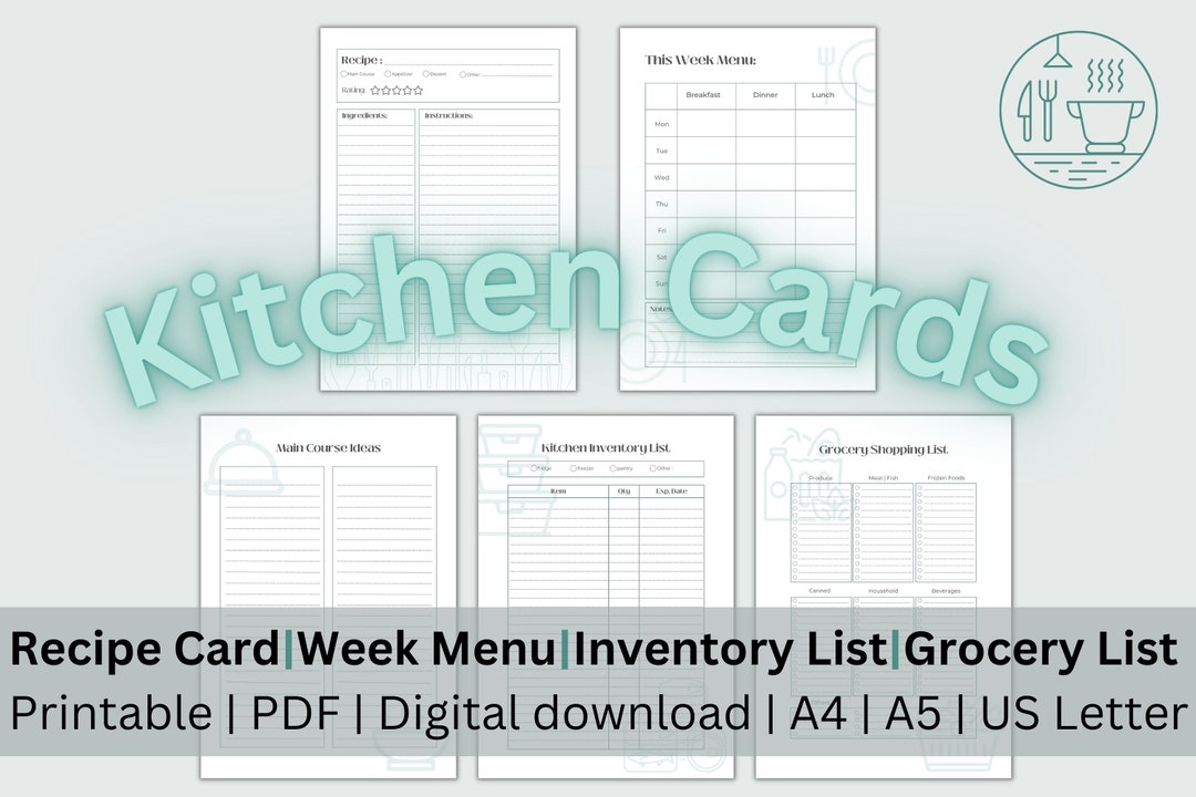 Recipe Card, Kitchen Inventory List, Weekly Menu, Food Ideas, Grocery