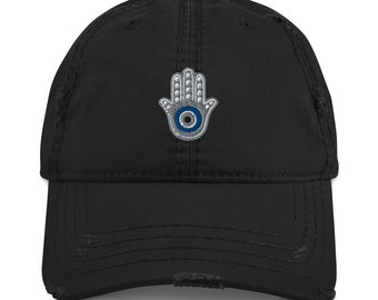 Embroidered Hamsa Hand Distressed Dad Hat: Lucky Symbol - Etsy display picture 1