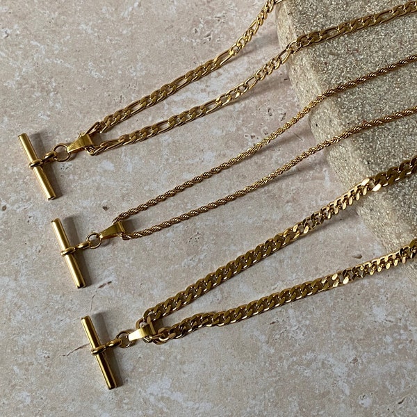 T Bar Necklace| T Bar Chain| Gold Chain Necklace| Gold Chain Choker|Figaro Chain| Dainty Gold Necklace| Layering Necklace