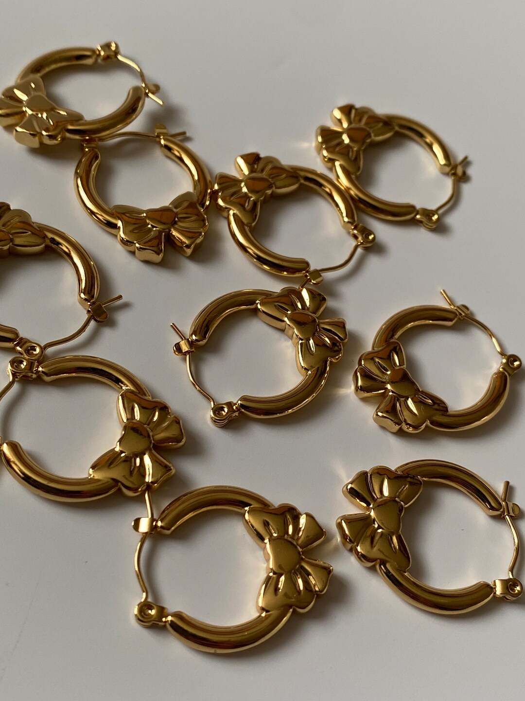 Ribbon Bow Earrings Coquette Earrings Heart Earrings Chunky Gold Heart ...