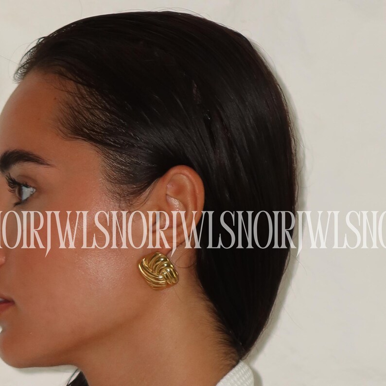 Large Gold Square Earring Gold Square Studs Earring 90s Style Textured