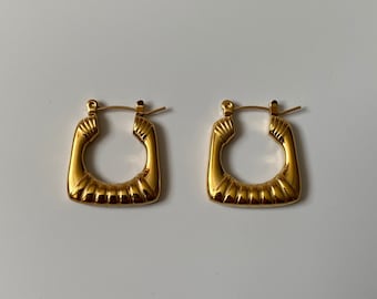 Vintage Hoop Earrings | Square Hoops| Chunky Buckle Hoops| Chunky Gold Hoops| Big Hoop Earrings Gold| Waterproof Earrings