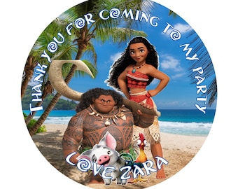 48 Personalised Moana Birthday Stickers Party Thank You Sweet Cone Bag