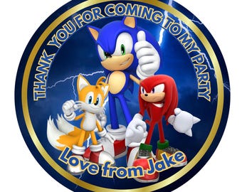 48 Personalised Sonic Birthday Stickers Party Thank You Sweet Cone Bag