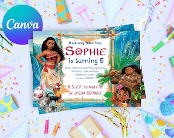 Moana Digital Editable Invite l Moana Invitation Canva l Moana Party Invite