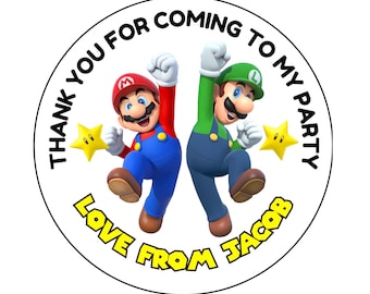 48 adesivi personalizzati di Super Mario Bros per la festa di compleanno, con sacchetto di dolci di ringraziamento
