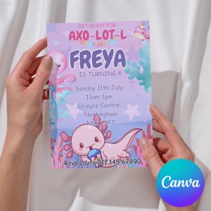Axolotl Birthday Invitation, EDITABLE Under The Sea Party Invite Template, Magical Sea Life, Unisex Kids Birthday, Instant Download