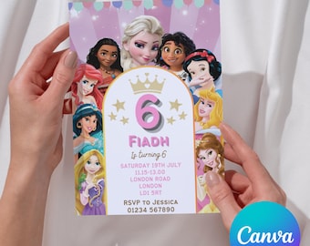 Princess Birthday Invitation, Girls Birthday Invite, Editable Template