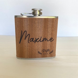 Personalized wooden and stainless steel flask