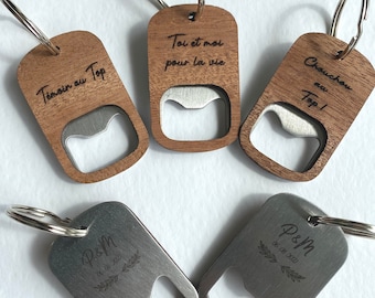 Bottle opener wooden key ring to personalize