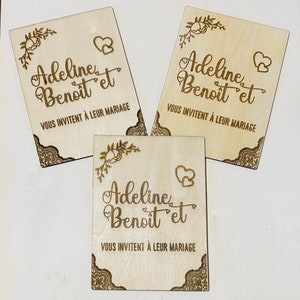 Faire-part de mariage en bois à personnaliser invitation