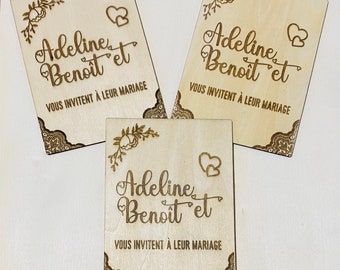 Faire-part de mariage en bois à personnaliser invitation