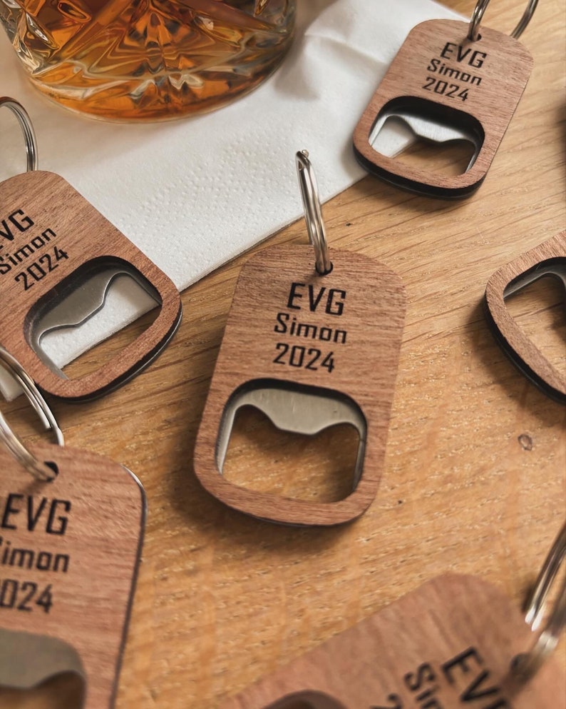 Bottle opener wooden key ring to personalize image 1