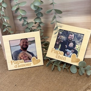 Personalized Wooden Magnetic Photo Frame | Custom Engraved Father&#39;s Day | Original Dad Gift | Magnetic Photo Keepsake | Made in F