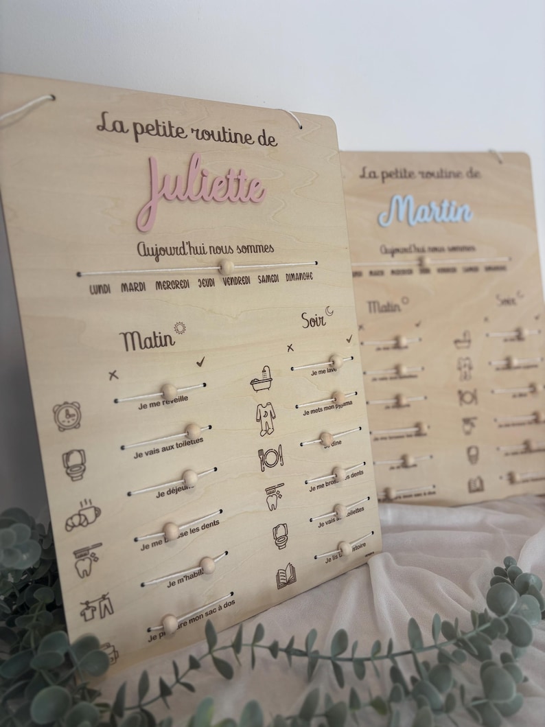 Tableau des routines matin et soir en bois personnalisé | tableau des ...