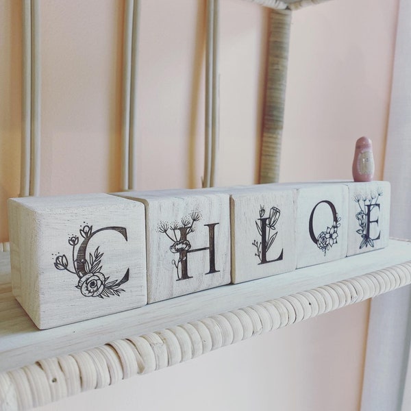 Wooden cube with flower letters to personalize