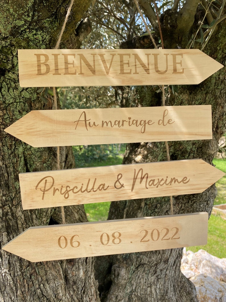 Pancarte panneau en bois personnalisé pour mariage, baptême ou décoration, signe de bienvenue image 4