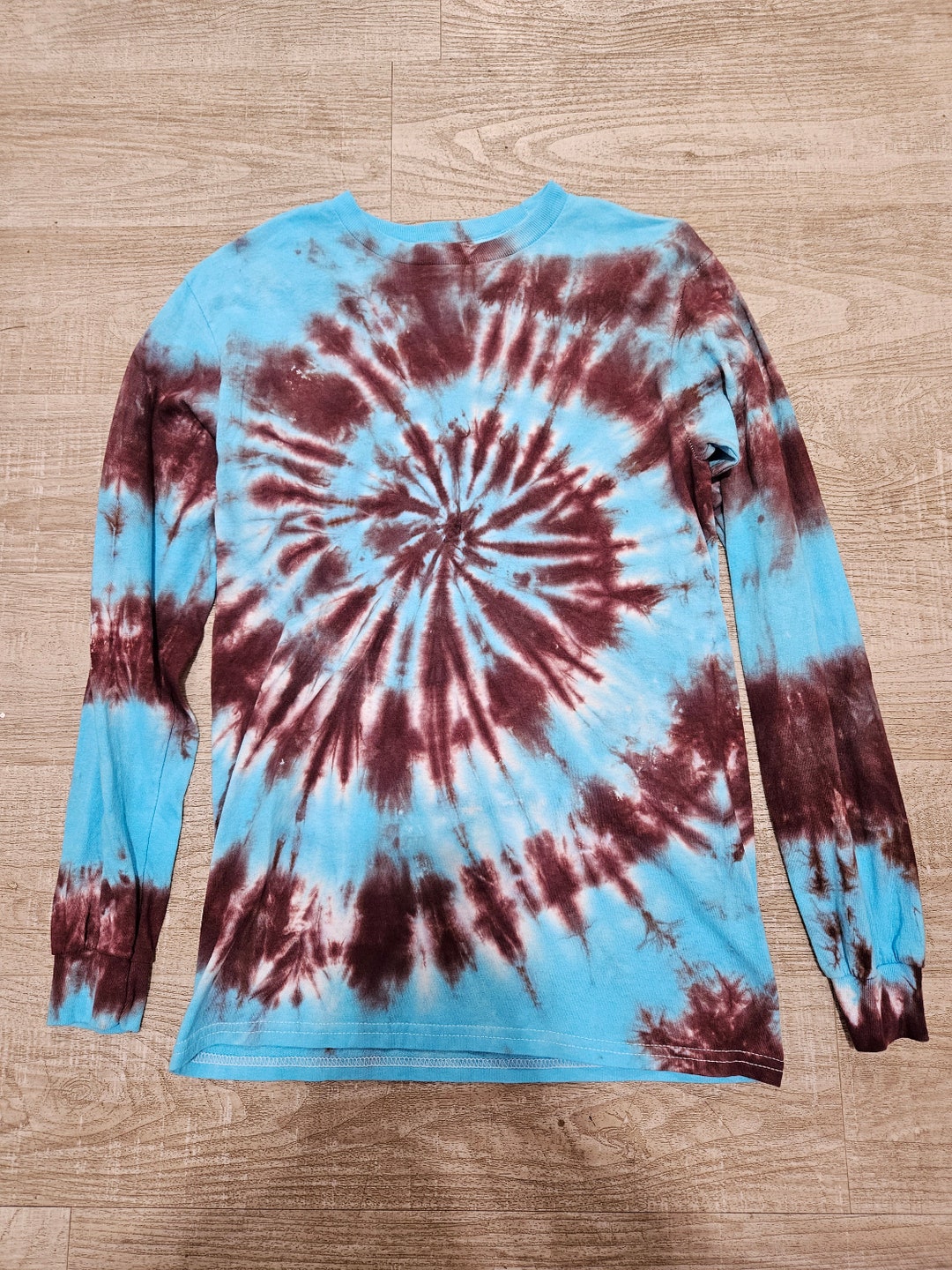 Blue and Brown Spiral Tie Dye Long Sleeved Shirt,adult Longsleeved