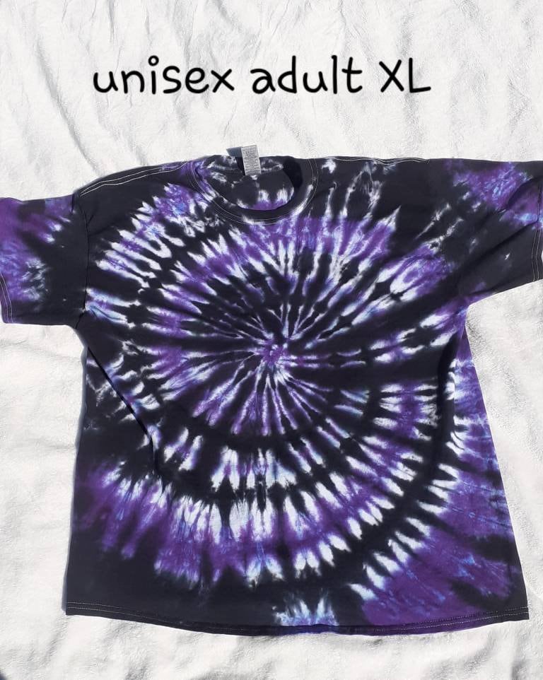 Purple and Black Tie Dye Tshirt, Adult S M L XL 2XL, Womens Tie Dye Shirt, Mens Tie Dye Shirt, Tie Dye Tee, Hippie Shirt