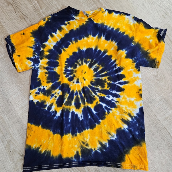 Gold/yellow and navy spiral tie dye tshirt adult tie dye tshirt unique tshirt tie dye lovers tie dye gifts adult clothing