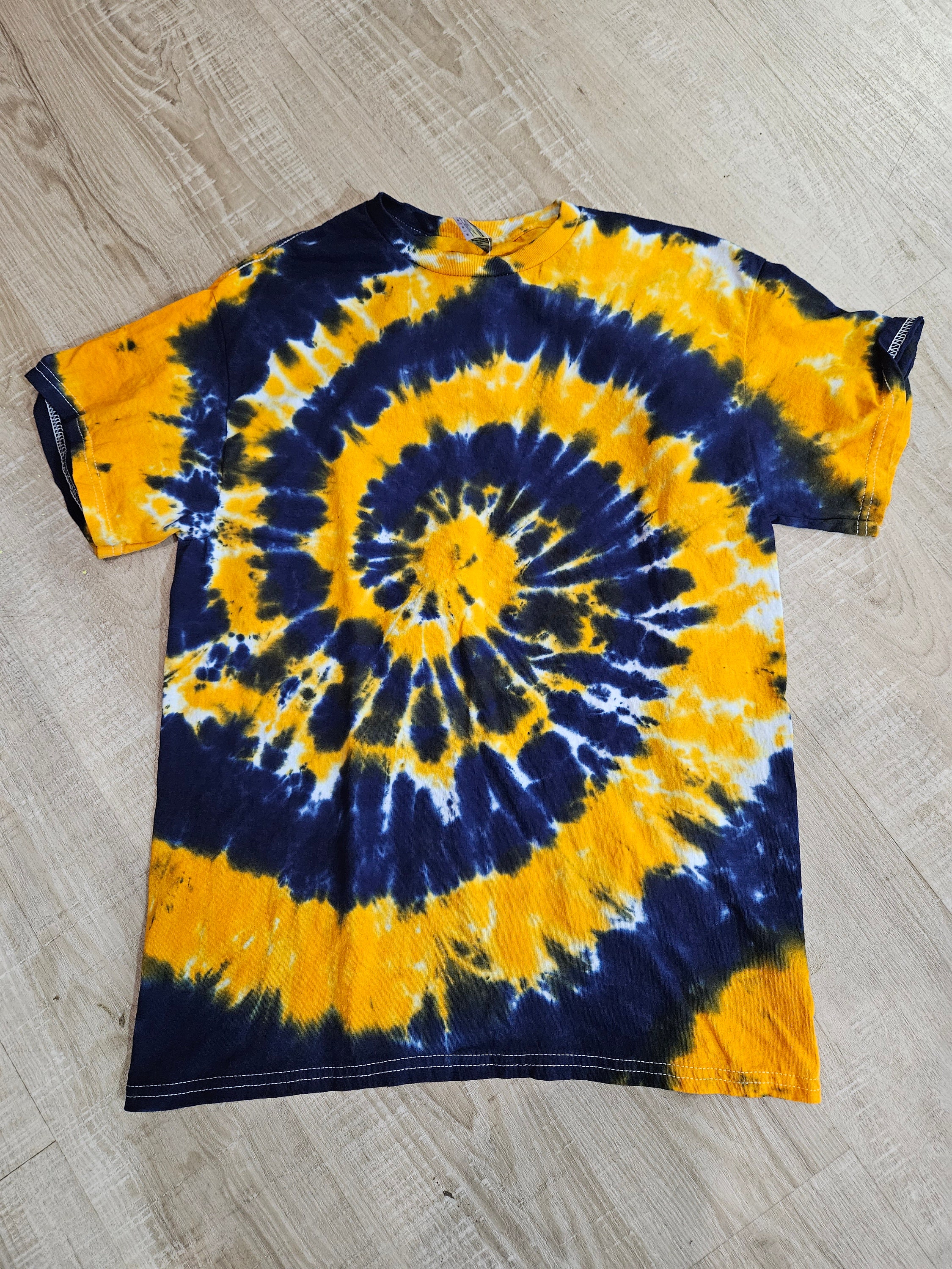 Gold/yellow and Navy Spiral Tie Dye Tshirt Adult Tie Dye Tshirt