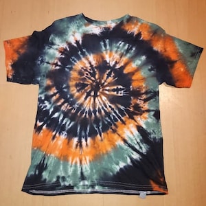 Spiral fall/Halloween tie dye tshirt, dark green orange black tie dye tshirt fall color tie dye tie dye lovers adult tie dye kids tie dye