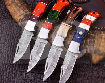 Handmade damascus pocket folding knives