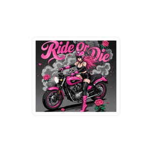 Ride or Die Vinyl Sticker, Biker Girl Decal, Motorcycle Decor, Gift for Bikers, Pink Aesthetic, Wall Art, Car Accessories
