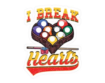 Billiard Players Funny Pool-themed Kiss-Cut Vinyl Decals, Fun Gift for Gamers, Heartbreaker Sticker, Home Decor, Pool Hall Accessories