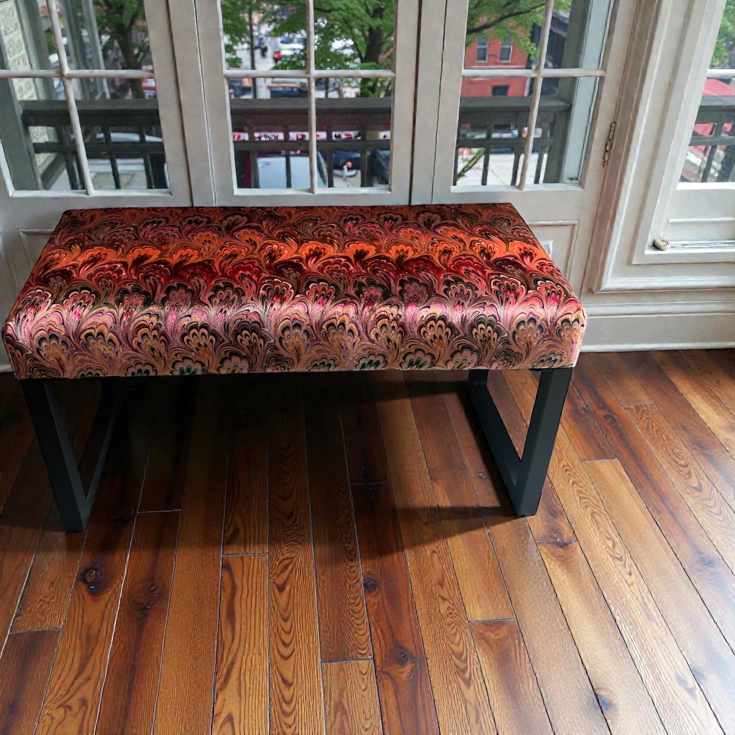 Handmade Velvet Upholstered Bench, Bold Pattern, Designer Fabric - Etsy