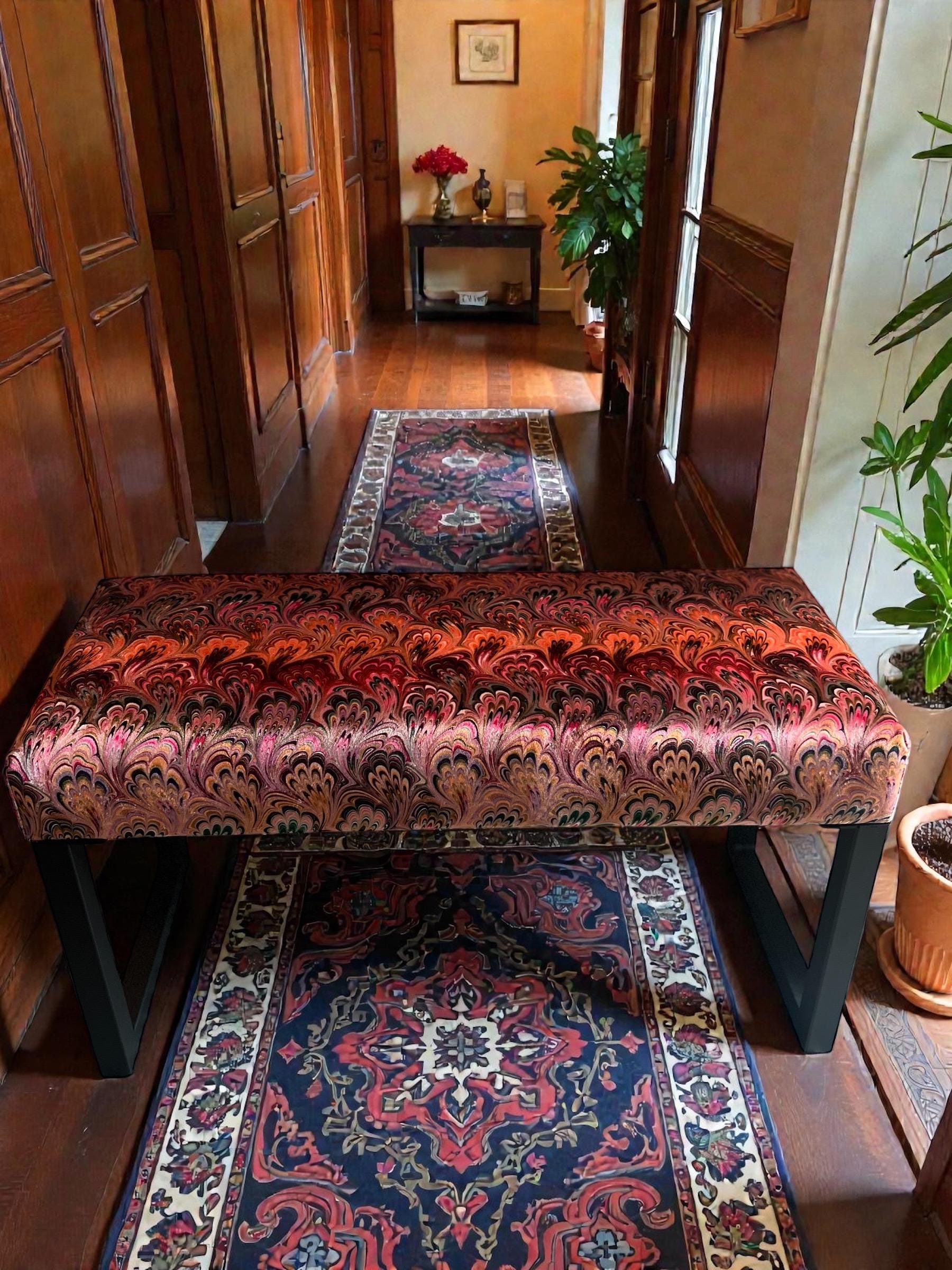 Handmade Velvet Upholstered Bench, Bold Pattern, Designer Fabric - Etsy
