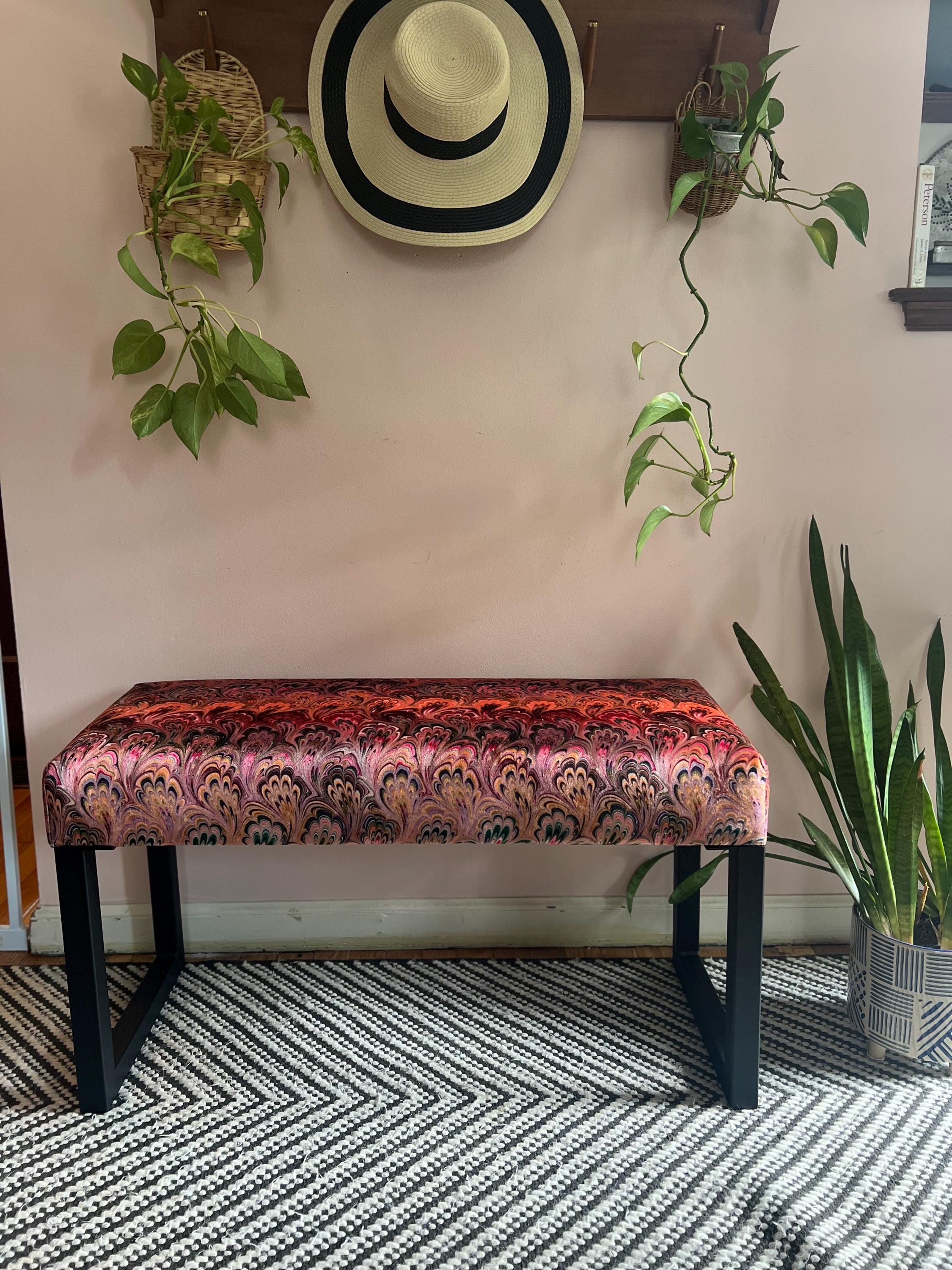 Handmade Velvet Upholstered Bench, Bold Pattern, Designer Fabric - Etsy