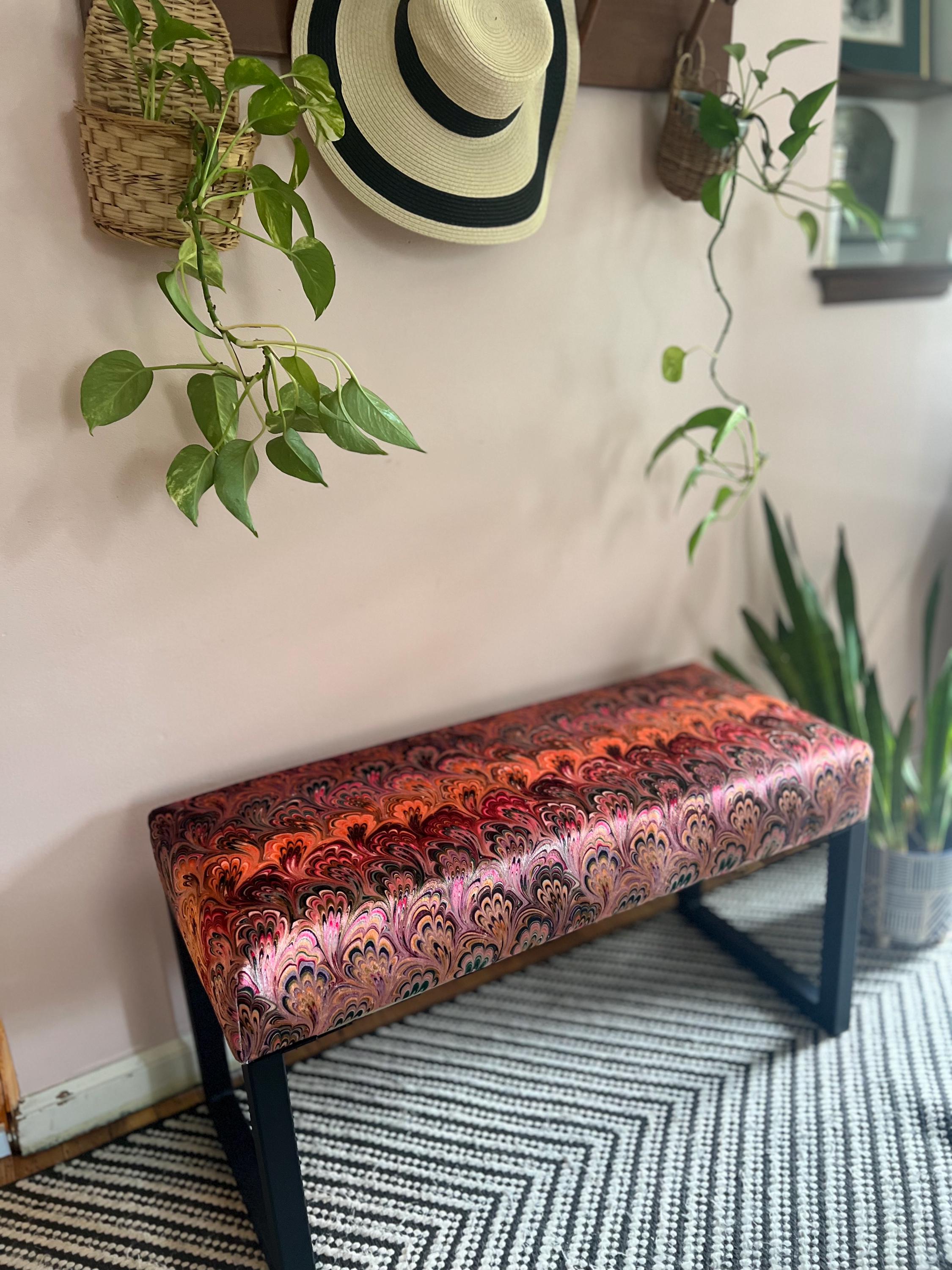 Handmade Velvet Upholstered Bench, Bold Pattern, Designer Fabric - Etsy