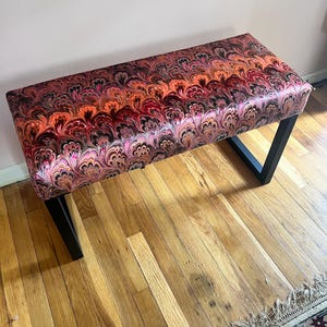 Velvet Upholstered Bench, Designer Fabric, Entryway bench, End of bed bench, Piano bench, Handmade Furniture, Bold Pattern, Bright Color
