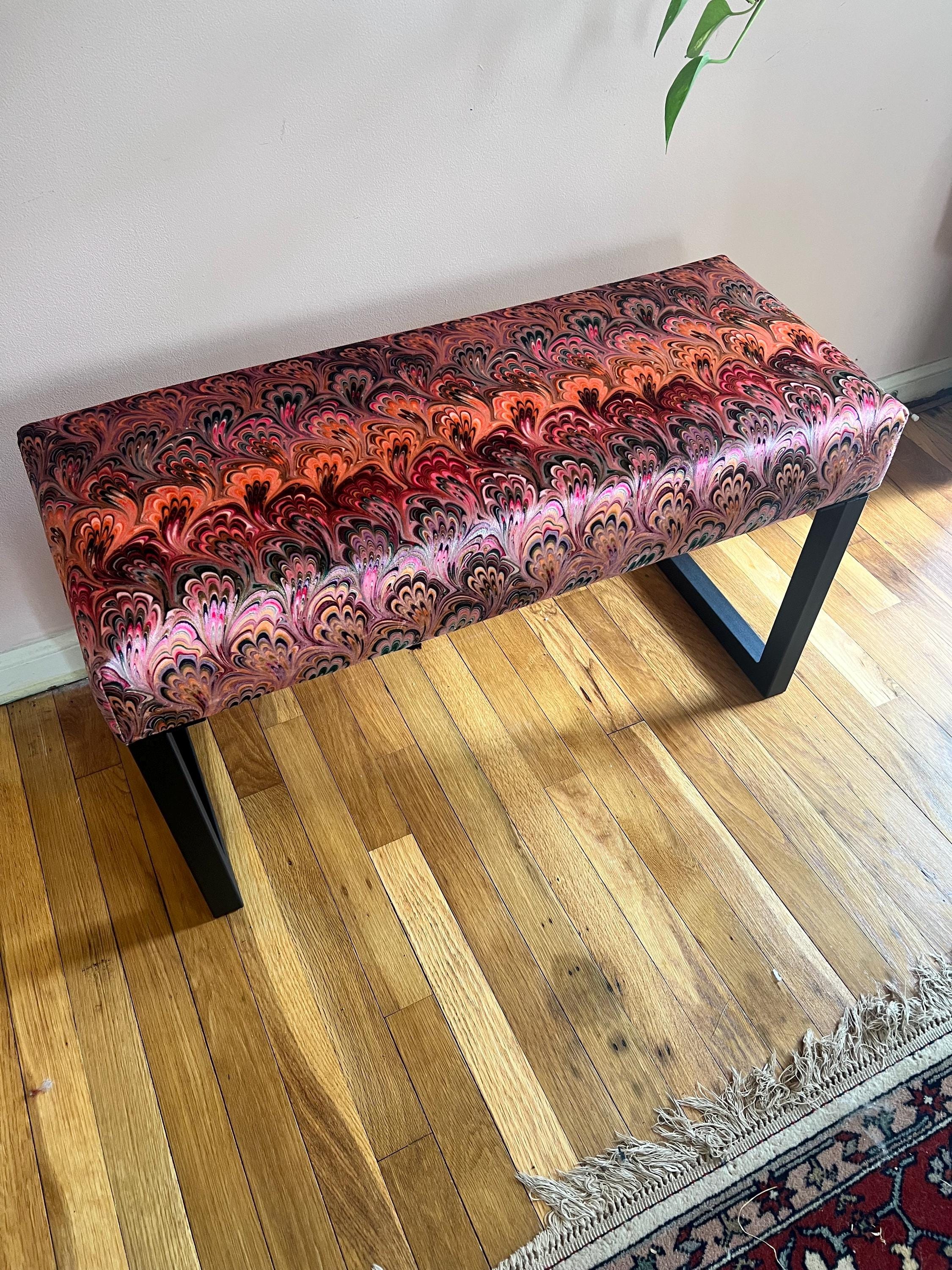 Handmade Velvet Upholstered Bench, Bold Pattern, Designer Fabric - Etsy
