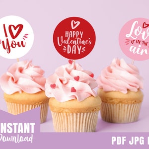 Valentines - Cupcakes Topper Instant Download PRINTABLE Digital File