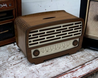 Tirelire style radio nostalgique, tirelire en bois, tirelire, tirelire