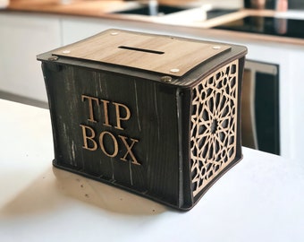 Salvadanaio personalizzabile, scatola delle mance personalizzabile, scatola delle mance in legno, scatola delle mance del ristorante, banca delle monete