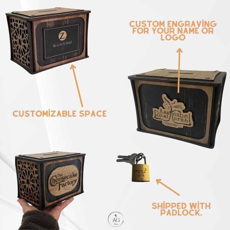 Customizable Piggy Bank, Customizable Tip Box ,Wooden Tipping Box, Restaurant Tip Box , Coin Bank image 2