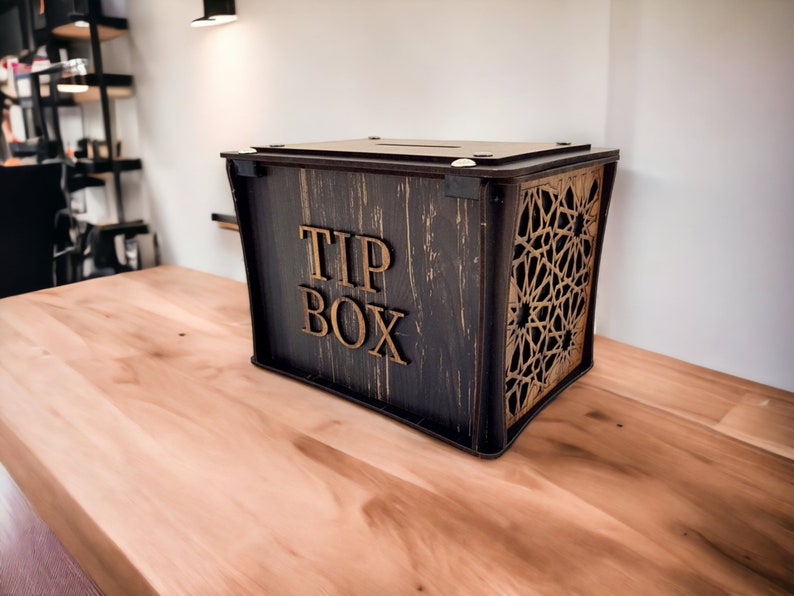 Customizable Piggy Bank, Customizable Tip Box ,Wooden Tipping Box, Restaurant Tip Box , Coin Bank image 10