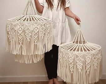 Macrame lampshade macrame chandelier lighting Handmade light pendant lamp boho plug in pendant light hanging handmade macrame lamp