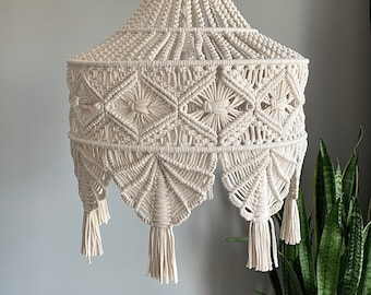 Handmade Macrame Chandelier Lighting, Boho Pendant Lamp