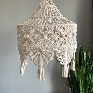 Macrame lampshade, macrame chandelier lighting, Handmade light, pendant lamp, boho plug in pendant light hanging handmade macrame lamp